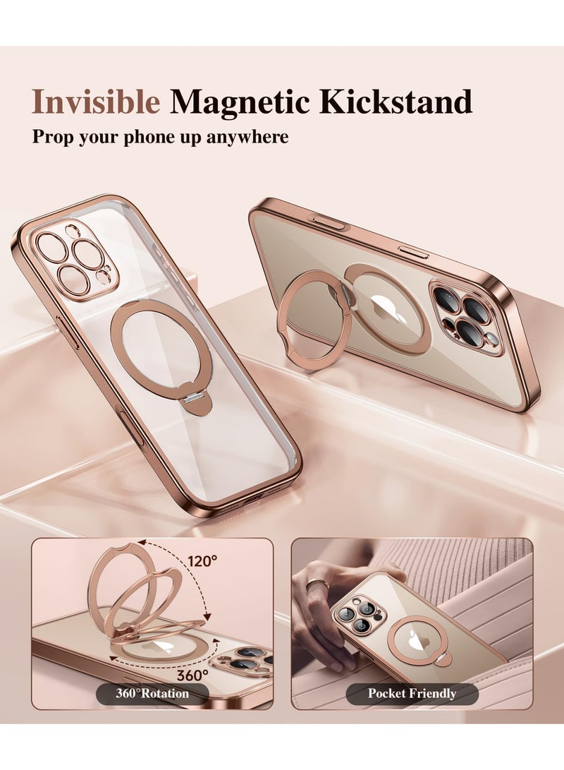 بيرفي جراب لهاتف آيفون 16 برو ماكس، متوافق مع MagSafe، مزوّد بواقي شاشة زجاج مقوّى بدرجة صلابة 9H مدمج وحامل مغناطيسي دوّار بزاوية 360 درجة، حماية كاملة للجهاز، مقاوم للصدمات، جراب شفاف لهاتف 16 برو ماكس مقاس 6.9 بوصة، ذهبي صحراوي. - Image 2